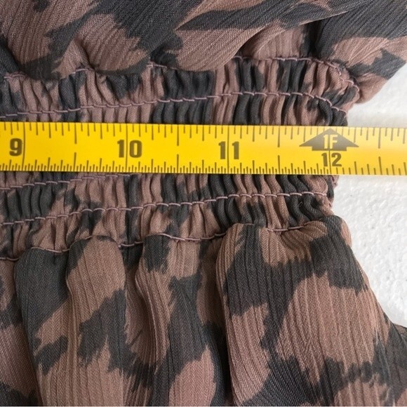 Express Leopard Print Semi Sheer Roll Tab Sleeve Gray Brown Dress Women's Small - Picture 8 of 12